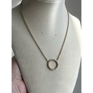 Lia Sophia Pave Crystal Circle Pendant Necklace Gold Tone Adjustable